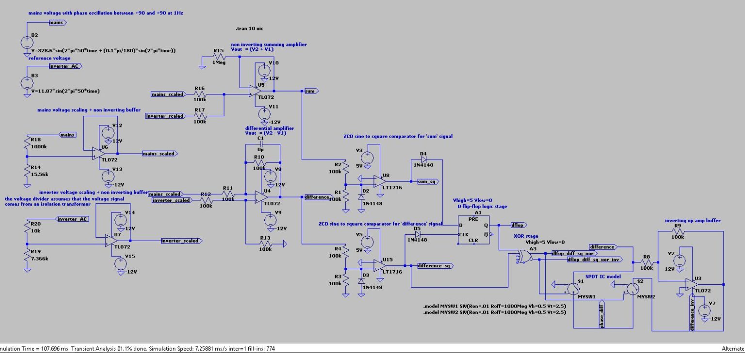 Single phase Inverter synchronization to mains using time continuous